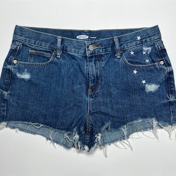 Old Navy Cutoff Boyfriend Denim Star Embroidered Jean Shorts Size 6 - Picture 1 of 9